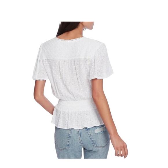 1. State Women's White Pleated Peplum Top Size L - Picture 2 of 9